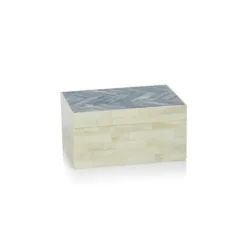 Marie Dumas Small Bone and Blue Herringbone Box