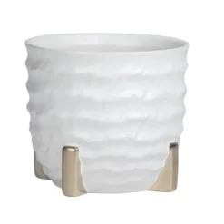 Marie Dumas Small White Matte Textured Footed Planter