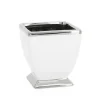 Marie Dumas Small White Pedestal Vase with Silver Trim