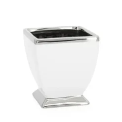 Marie Dumas Small White Pedestal Vase with Silver Trim