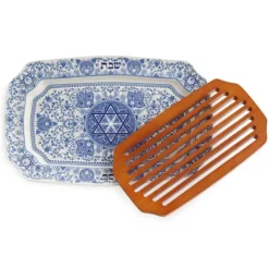 Marie Dumas Spode Blue Italian Challah Tray with Wood Insert