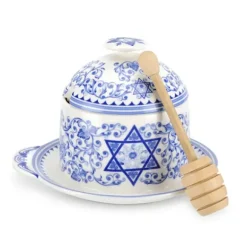 Marie Dumas Spode Blue Italian Honey Pot with Wand