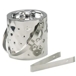 Marie Dumas Stainless Steel Hammered Ice Bucket with Tongs