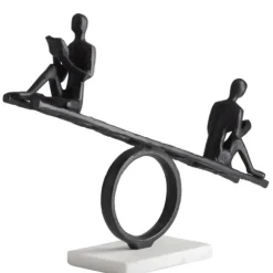 Marie Dumas Two Men on Seesaw Black Aluminum Sculpture