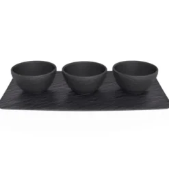 Marie Dumas Villeroy & Boch Black Rock Tray with Dip Bowls
