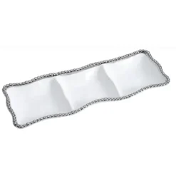Marie Dumas White & Silver 3-Section Porcelain Serving Piece