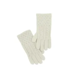 Marie Dumas White Knit Gloves with Crystals