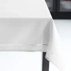 Marie Dumas White Linen 52 x 70 Hemstitch Tablecloth